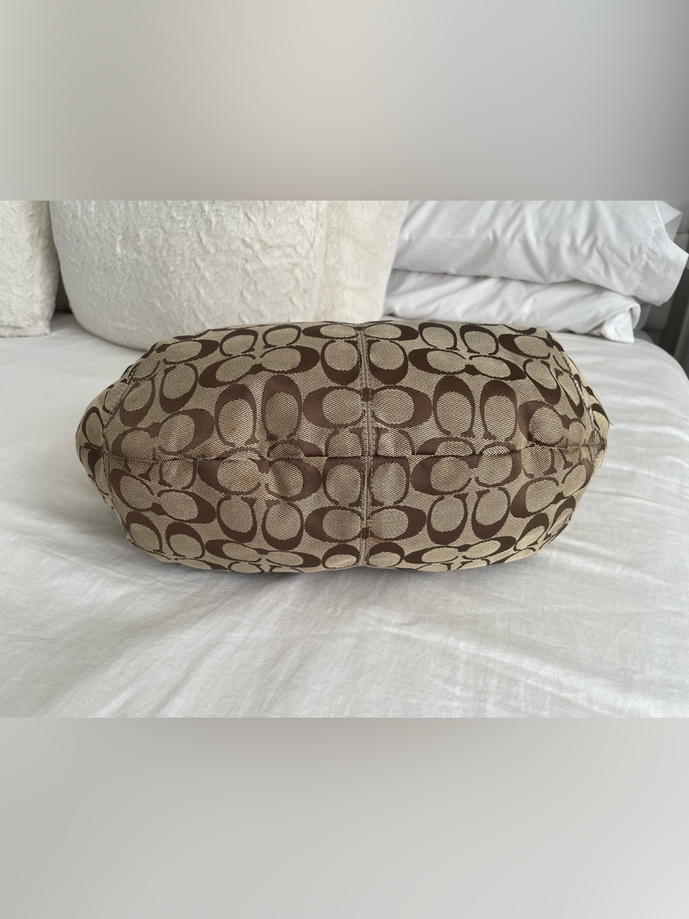 Coach Brown Signature Jacquard Hobo with White Trim - Picture 8 of 11